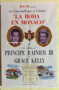 d091 WEDDING IN MONACO Spanish/U.S. one-sheet movie poster '56 Miss Grace Kelly!