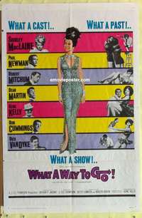 d085 WHAT A WAY TO GO one-sheet movie poster '64 Shirley MacLaine, Newman