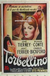 d067 WHIRLPOOL Spanish/U.S. one-sheet movie poster '50 Gene Tierney in mirror!