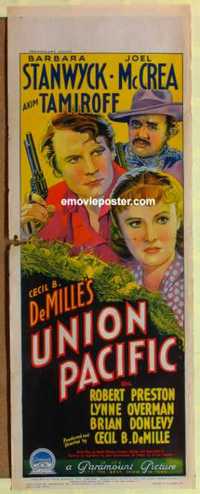 f072 UNION PACIFIC long Australian daybill movie poster '39 Stanwyck, McCrea