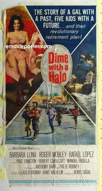 g272 DIME WITH A HALO three-sheet movie poster '63 Barbara Luna, Langton