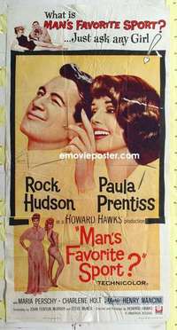 g275 MAN'S FAVORITE SPORT three-sheet movie poster '64 Rock Hudson, Hawks