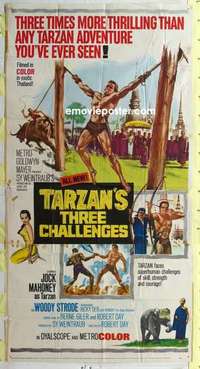 g277 TARZAN'S THREE CHALLENGES three-sheet movie poster '63 Jock Mahoney