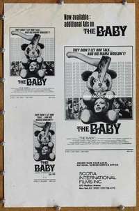 h048 BABY movie pressbook supplement '73 Comer, Roman, Hill