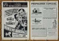 h544 NEVER LET ME GO Spanish/U.S. movie pressbook '53 Clark Gable, Tierney