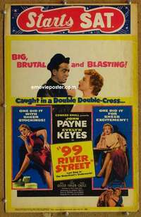 g008 99 RIVER STREET window card movie poster '53 John Payne, Evelyn Keyes