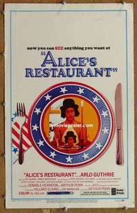 g015 ALICE'S RESTAURANT window card movie poster '69 Arlo Guthrie, Arthur Penn