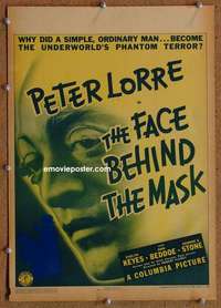 g090 FACE BEHIND THE MASK window card movie poster '41 Peter Lorre, Keyes