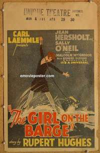g108 GIRL ON THE BARGE window card movie poster '29 Jean Hersholt, O'Neil