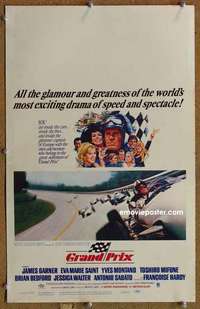 g113 GRAND PRIX window card movie poster '67 James Garner, car racing!