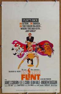 g135 IN LIKE FLINT window card movie poster '67 James Coburn, Bob Peak art!