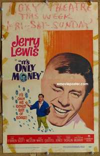 g140 IT'S ONLY MONEY window card movie poster '62 Jerry Lewis, O'Brien