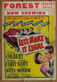 g150 LET'S MAKE IT LEGAL window card movie poster '51 early Marilyn Monroe!