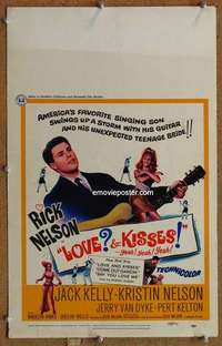 g152 LOVE & KISSES window card movie poster '65 Ricky Nelson, rock & roll!