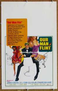 g182 OUR MAN FLINT window card movie poster '66 James Coburn, Bob Peak art!