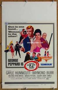 g185 P.J. window card movie poster '68 George Peppard, Raymond Burr, Hunnicutt