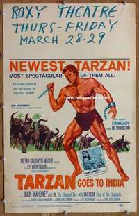 g228 TARZAN GOES TO INDIA window card movie poster '62 Jock Mahoney