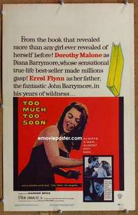 g235 TOO MUCH TOO SOON window card movie poster '58 Errol Flynn, Malone