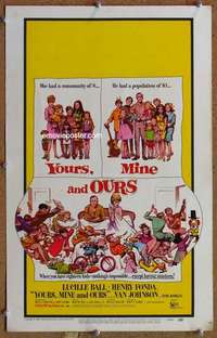 g256 YOURS, MINE & OURS window card movie poster '68 Fonda, Frazetta artwork!