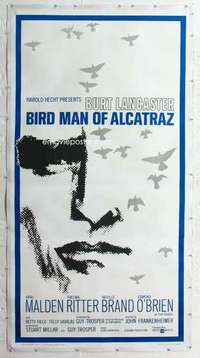 m061 BIRDMAN OF ALCATRAZ linen three-sheet movie poster '62 Burt Lancaster
