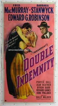 m039 DOUBLE INDEMNITY linen three-sheet movie poster '44 Billy Wilder, Stanwyck