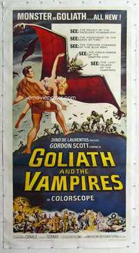m063 GOLIATH & THE VAMPIRES linen three-sheet movie poster '64 Gordon Scott