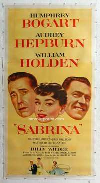m040 SABRINA linen three-sheet movie poster '54 Hepburn, Bogart, Holden