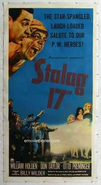 m041 STALAG 17 linen three-sheet movie poster '53 William Holden, Billy Wilder
