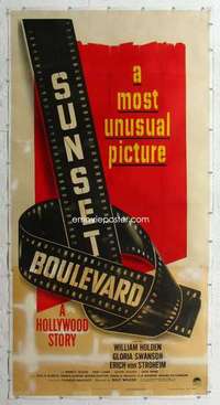 m043 SUNSET BLVD linen three-sheet movie poster '50 Billy Wilder classic!