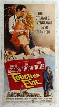 m060 TOUCH OF EVIL linen three-sheet movie poster '58 Welles, Heston, Leigh