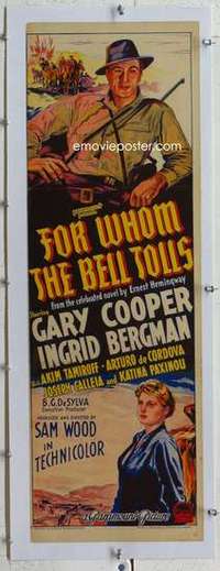 m124 FOR WHOM THE BELL TOLLS linen Aust daybill movie poster '43 Cooper