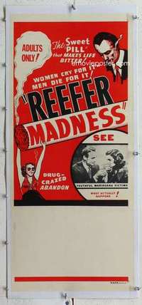 m133 REEFER MADNESS linen Aust daybill movie poster R70s marijuana!