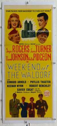 m138 WEEK-END AT THE WALDORF linen Aust daybill movie poster '45 Rogers