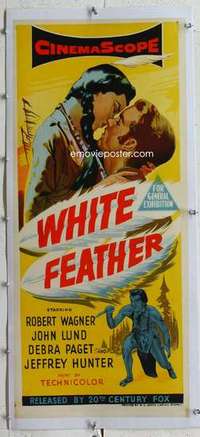 m139 WHITE FEATHER linen Aust daybill movie poster '55 Wagner, Paget