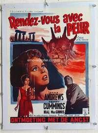m191 NIGHT OF THE DEMON linen Belgian movie poster '57 Tourneur