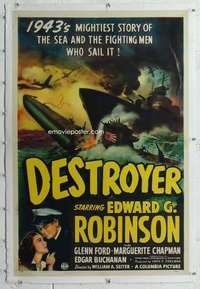m396 DESTROYER linen one-sheet movie poster '43 Ed Robinson, Navy ships!