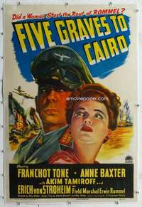 m048 FIVE GRAVES TO CAIRO linen one-sheet movie poster '43 Billy Wilder