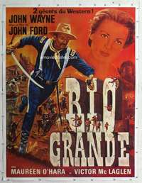 m068 RIO GRANDE linen French one-panel movie poster R60s John Wayne, Hawks