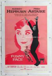 m415 FUNNY FACE linen one-sheet movie poster '57 Audrey Hepburn, Fred Astaire