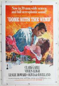 m429 GONE WITH THE WIND linen one-sheet movie poster R67 Clark Gable, Leigh