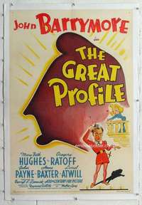 m432 GREAT PROFILE linen one-sheet movie poster '40 John Barrymore, Hughes