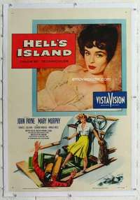 m442 HELL'S ISLAND linen one-sheet movie poster '55 sexy Mary Murphy!