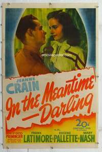 m452 IN THE MEANTIME DARLING linen one-sheet movie poster '44 Jeanne Crain