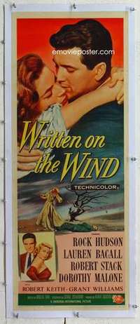 m097 WRITTEN ON THE WIND linen insert movie poster '56 Hudson, Bacall