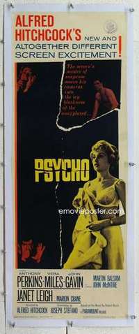 m095 PSYCHO linen insert movie poster '60 Leigh, Perkins, Hitchcock