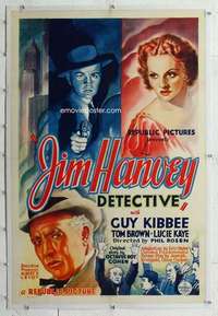 m455 JIM HANVEY DETECTIVE linen one-sheet movie poster '37 Guy Kibbee, Kaye