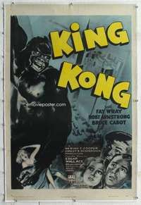 m029 KING KONG linen one-sheet movie poster R47 Fay Wray held by BIG ape!