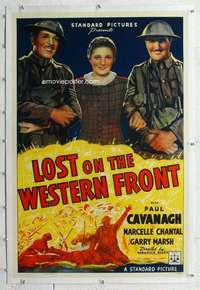 m470 LOST ON THE WESTERN FRONT linen one-sheet movie poster '37 WWI!