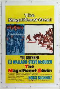 m474 MAGNIFICENT SEVEN linen one-sheet movie poster '60 Yul Brynner, McQueen