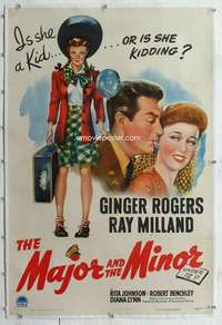 m049 MAJOR & THE MINOR linen one-sheet movie poster '42 Rogers, Milland